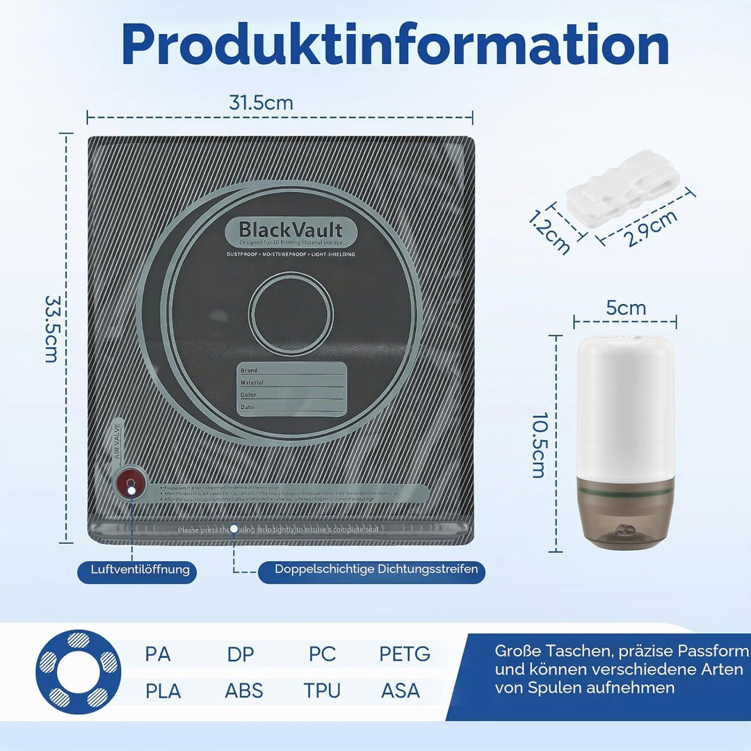 20er Set 3D Drucker Filament Vakuum Aufbewahrung mit USB-Pumpe, Lichtdichte Vakuumbeutel 30x34cm, Fe