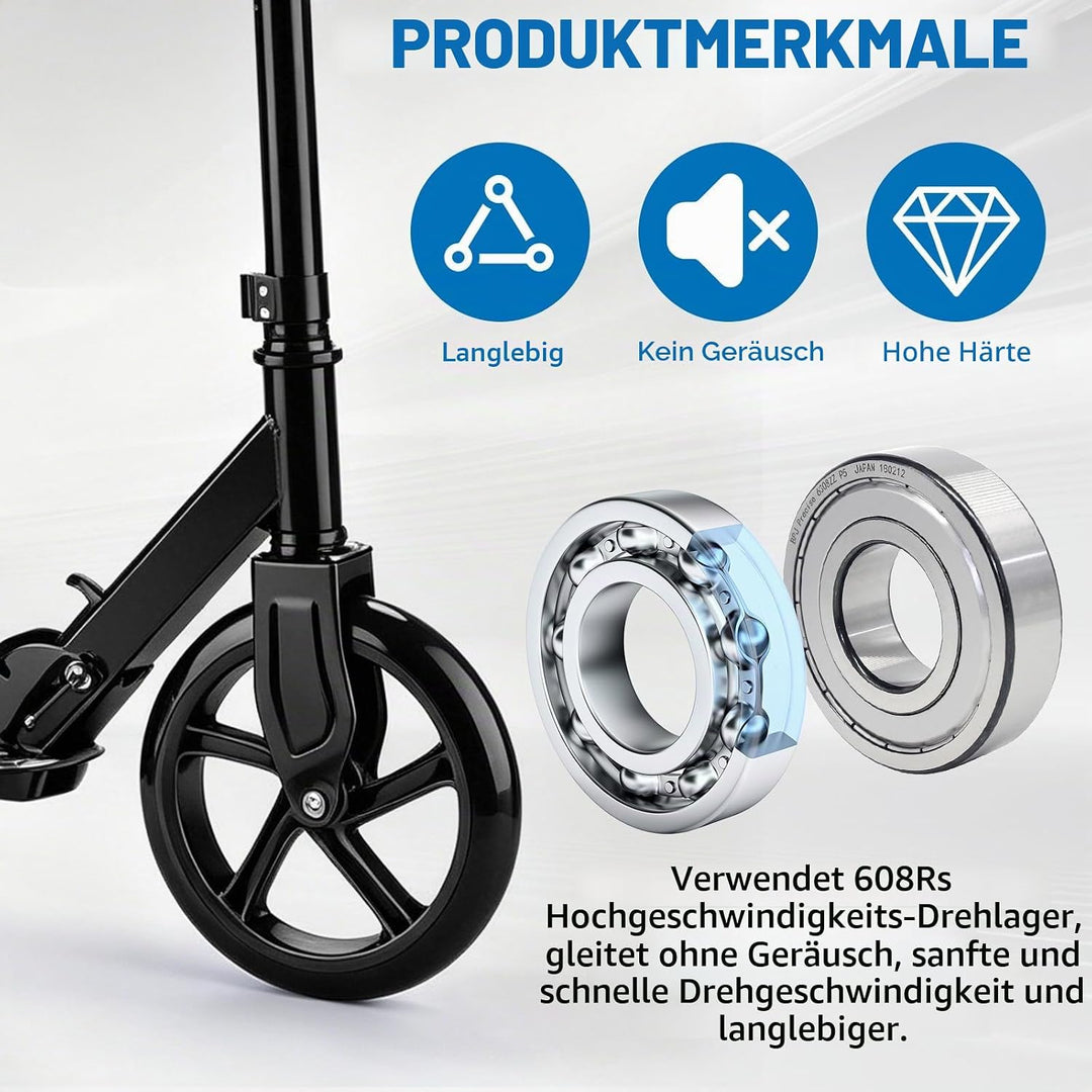 2 Stück 200mm Scooter Rollen, Scooter Ersatzräder mit ABEC-9 Lager Anti-Rutsch Roller Räder, Cityrol