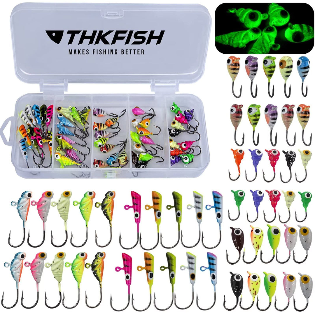 THKFISH Eisangeln Jigs Kit Eisangeln Köder für Zander Barsch Jigs Köpfe zum Eisangeln Tackle Panfish