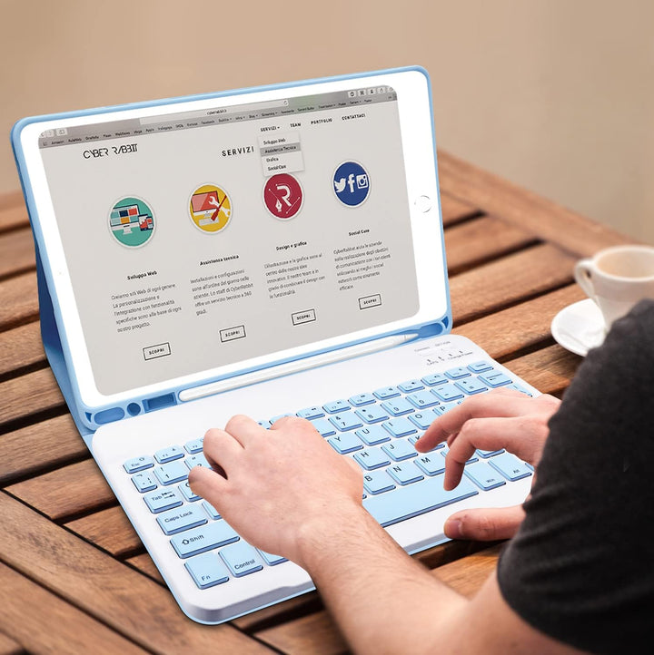 Lielax Tastaturhülle für iPad 10.2 Zoll 2021, Schutzhülle mit Stifthalter und Abnehmbarer kabelloser