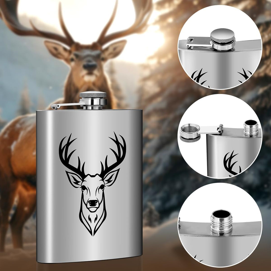 8oz/237ml Edelstahl Flachmann, Taschenflasche, mit Trichter und Grusskarte, Geschenkbox, Schwarz Hir