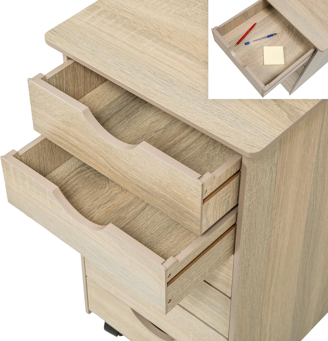 TecTake 800055 Rollcontainer mit Rollen und 6 Schubladen - diverse Farben - (Holz hell, Eiche Sonoma