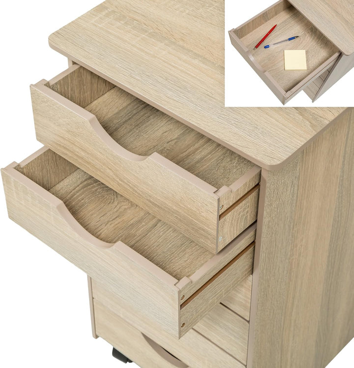 TecTake 800055 Rollcontainer mit Rollen und 6 Schubladen - diverse Farben - (Holz hell, Eiche Sonoma