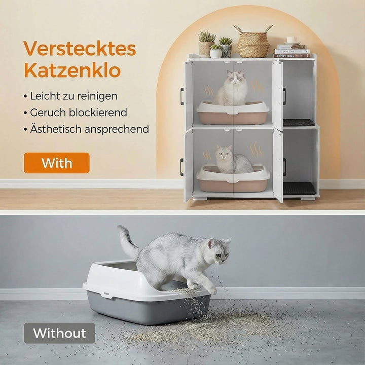 Katzenklo Schrank für 2 Katzen, Katzentoilette Schrank Zweistöckiger, Katzenklo Haus, Katzenhöhle Ho