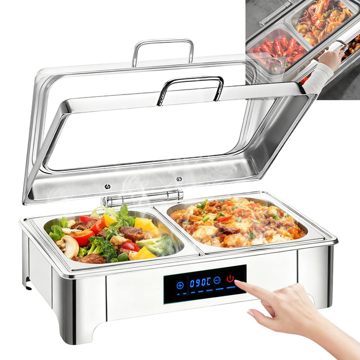 Elektrischer Chafing Dish Glasdeckel, 9L Edelstahl(1/2 Pan) | Speisewärmer Buffetwärmer Elektrisch E