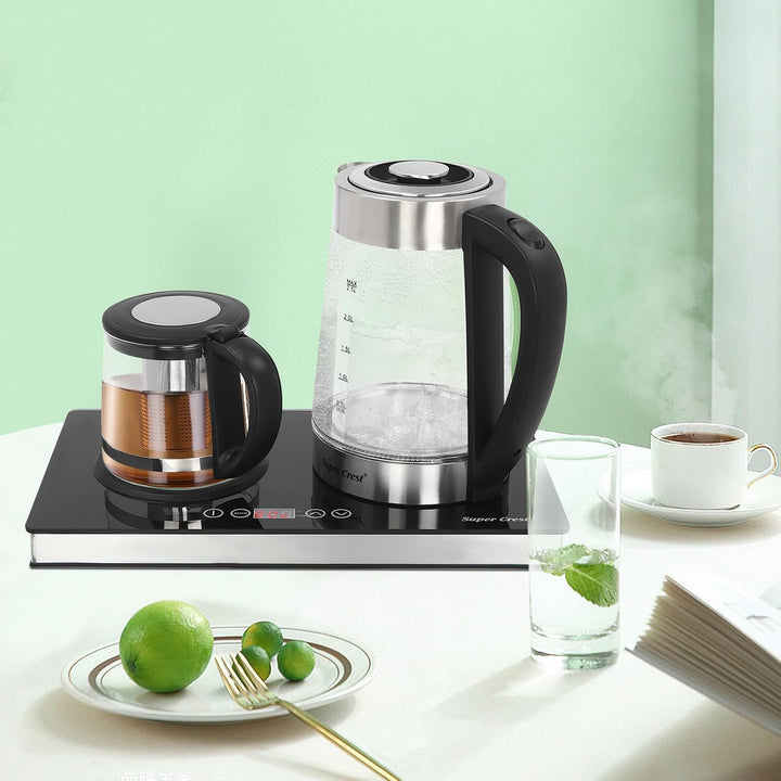 Elektrischer Wasserkocher Set 2-in-1 1500W – Glas Edelstahl Doppel Kettle 2.5L + 1L LCD Touch Temper