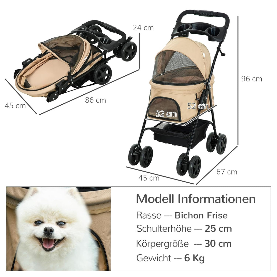 PawHut Hundewagen Hundebuggy klappbar für Hunde & Katzen bis 4 kg Katzenbuggy mit Netzfenster Aufbew
