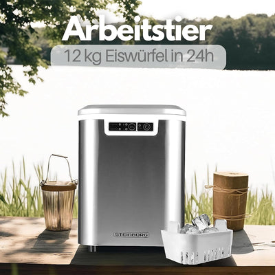 Edelstahl Eiswürfelmaschine | Ice Cube Maker | 12 kg in 24h | 2,2 Liter Kapazität | Eismaschine | Ei