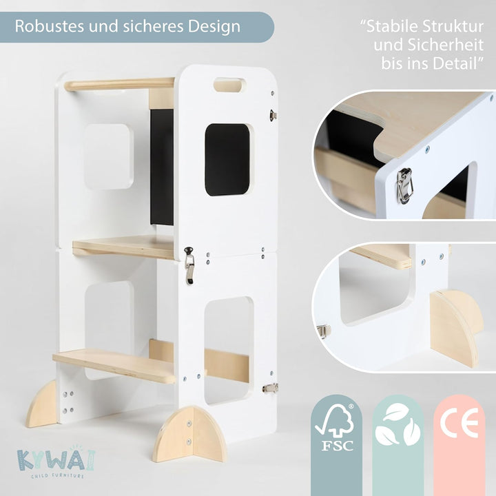 Lernturm ab 1 Jahr – Lernturm Klappbar 3 in 1 mit Tafel – Learning Tower für Kinder – Faltbar mit Si