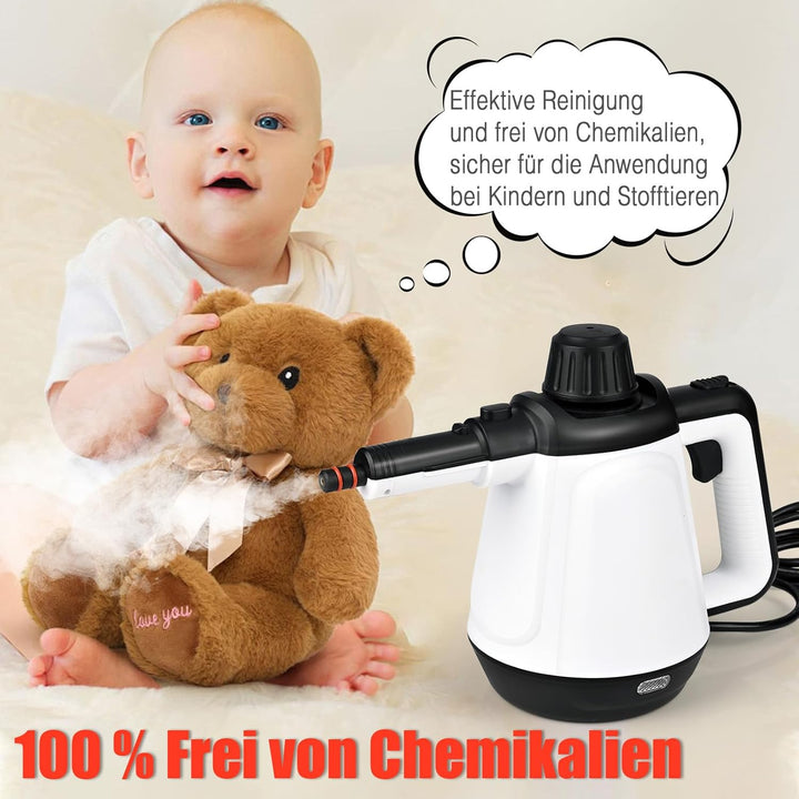 Dampfreiniger Boden 430ml, 1200W 3,5 Bar Dampfreiniger für Alles mit 9 Zubehör, Hochdruck-Dampfreini