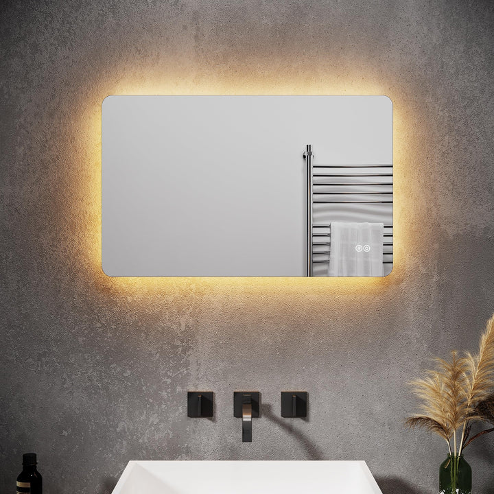 Elegant Badspiegel mit Beleuchtung Lichtspiegel LED Spiegel 80 x 50 cm kaltweiss IP44 Badezimmer Wan