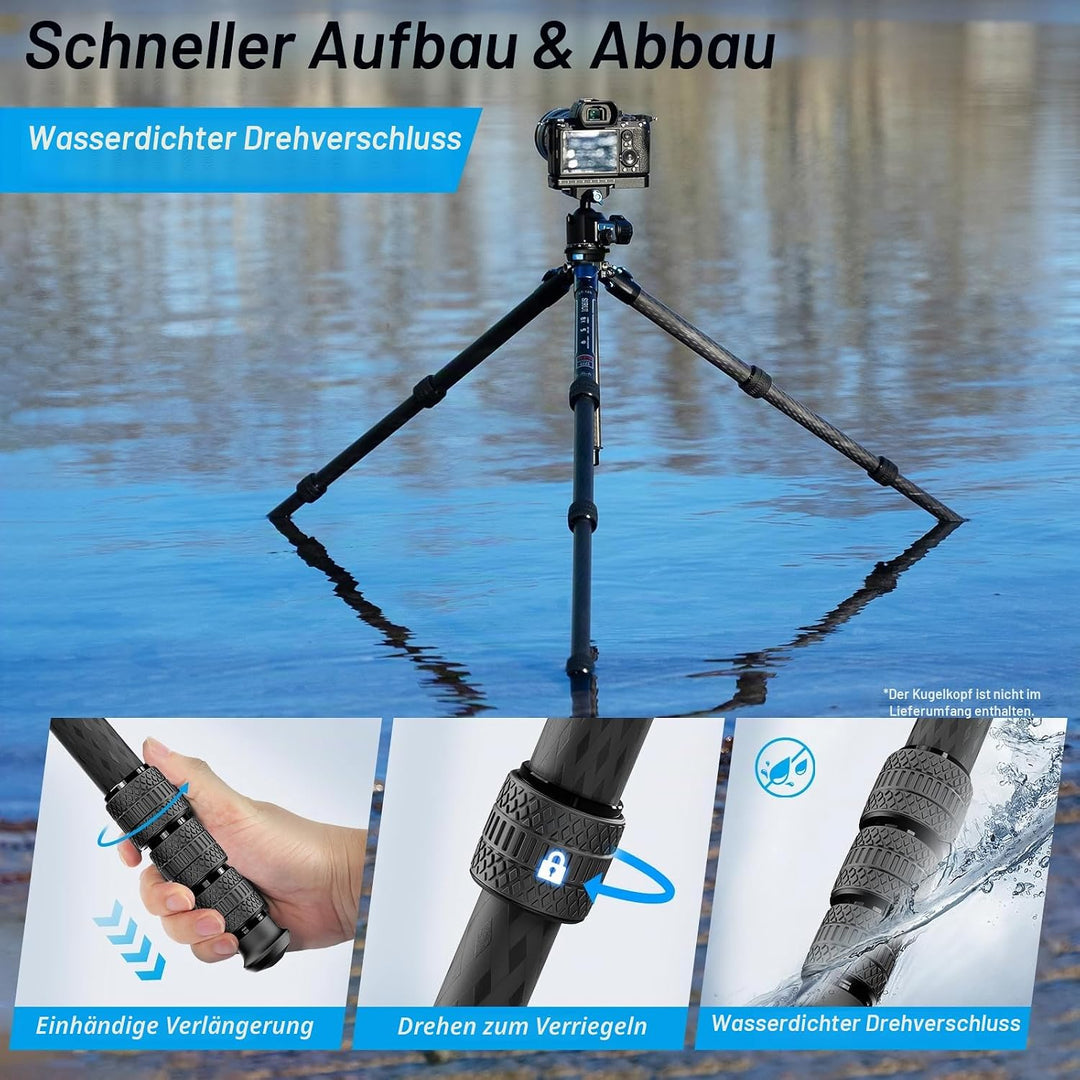 SIRUI AM124 Stativ Carbon Kamera mit dreieckiger Mittelsäule, leichtes Reisestativ Dreibein-Stative