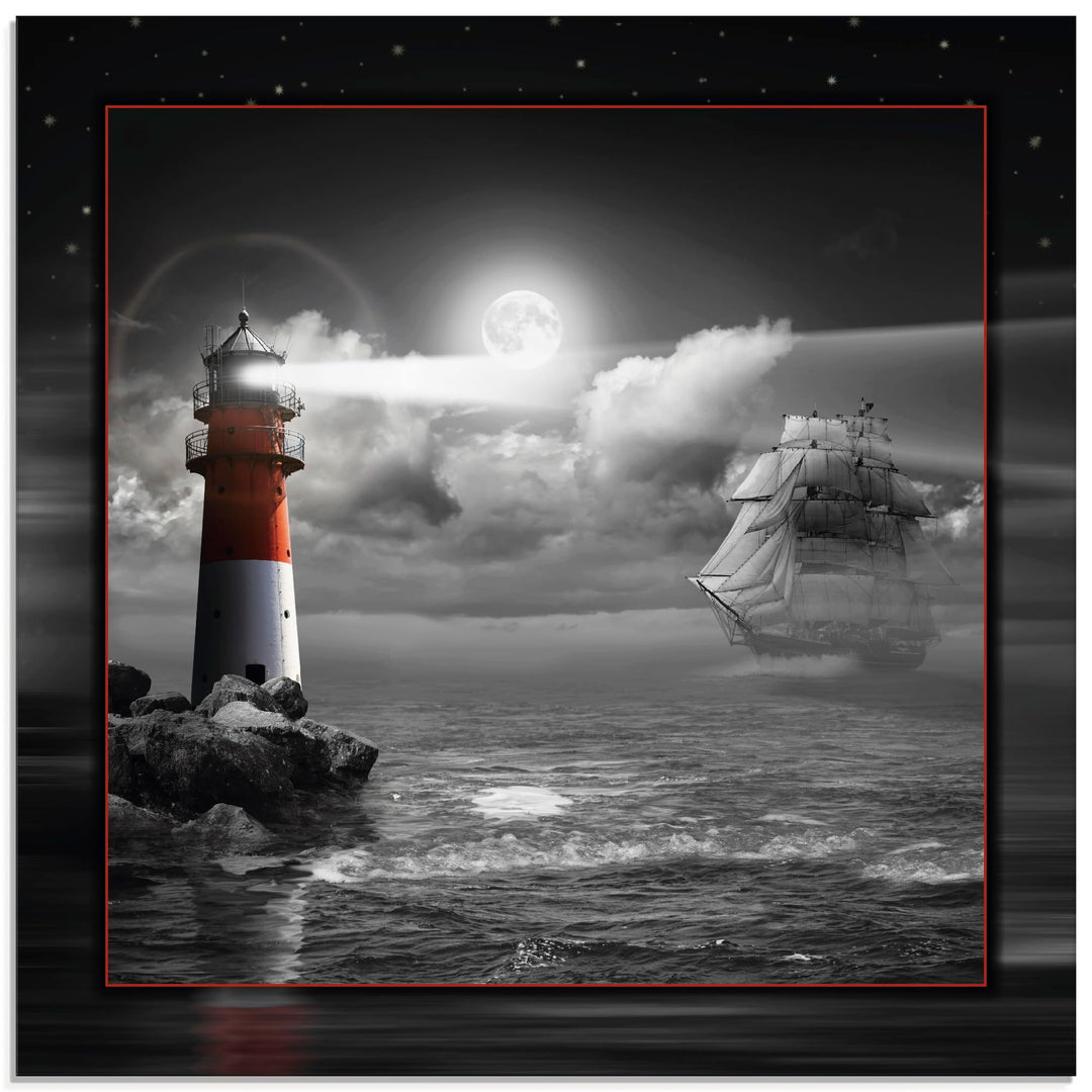 ARTland Glasbilder Wandbild Glas Bild einteilig 40 x 40 cm Maritim Meer Küste Strand Leuchtturm Sege