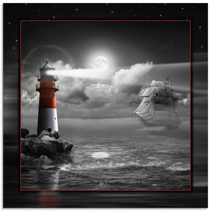 ARTland Glasbilder Wandbild Glas Bild einteilig 40 x 40 cm Maritim Meer Küste Strand Leuchtturm Sege