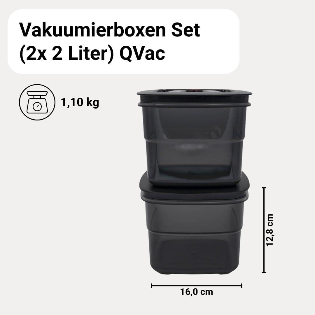 BORA Vakuumierboxen Set, 2 x 2 Liter, für Lebensmittel, Vakuumierbehälter, QVAC Vakuumiergerät, Wied