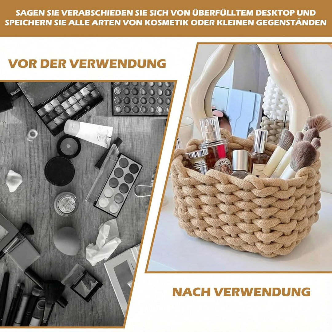 3 Stück Aufbewahrungskorb Baumwolle - Braun Geflochten Körbchen Aufbewahrung, 18x14x13cm Körbchen Au