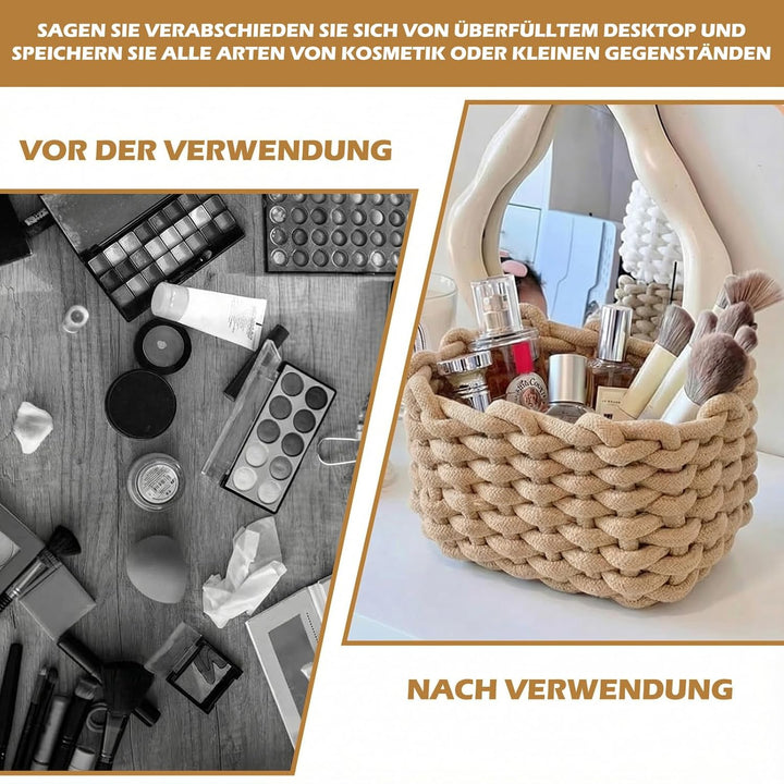 3 Stück Aufbewahrungskorb Baumwolle - Braun Geflochten Körbchen Aufbewahrung, 18x14x13cm Körbchen Au