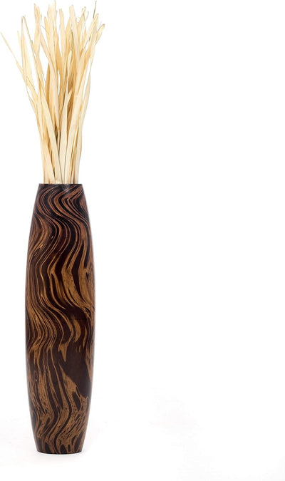 Leewadee Grosse Bodenvase für Dekozweige hohe Standvase Design Holzvase, Holz, 70 cm, Braun Hellbrau