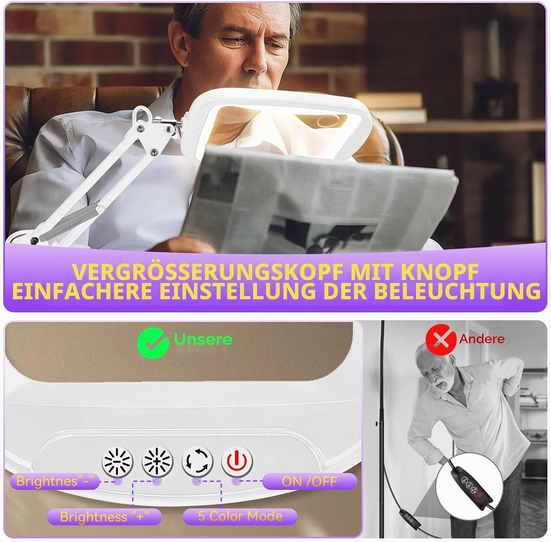 NZQXJXZ 10X 30X Rechteck Lupe mit Licht und Ständer, 2-in-1 Lupenlampe mit 60 Einstellbaren Helligke