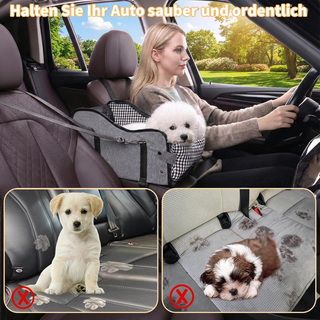 Hunde Autositz für Kleine Hunde & Katzen - Sicher auf Rücksitz, Beifahrersitz & Mittelkonsole mit Do