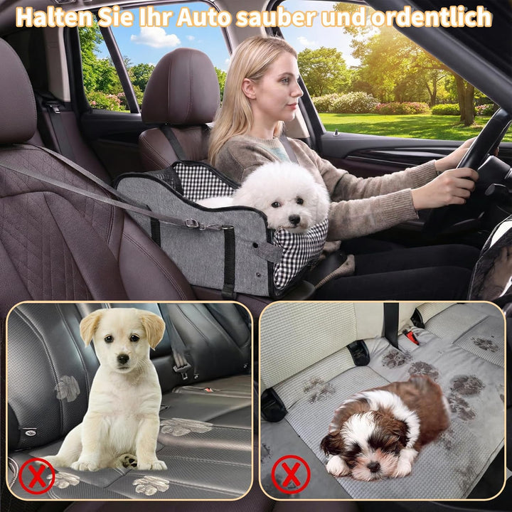 Hunde Autositz für Kleine Hunde & Katzen - Sicher auf Rücksitz, Beifahrersitz & Mittelkonsole mit Do