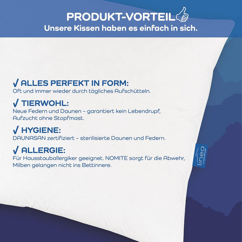 Böhmerwald Luxus Kopfkissen, 100 % Daunen, Füllgewicht: 300 g, Stützkomfort: extra weich, 40 x 80 cm