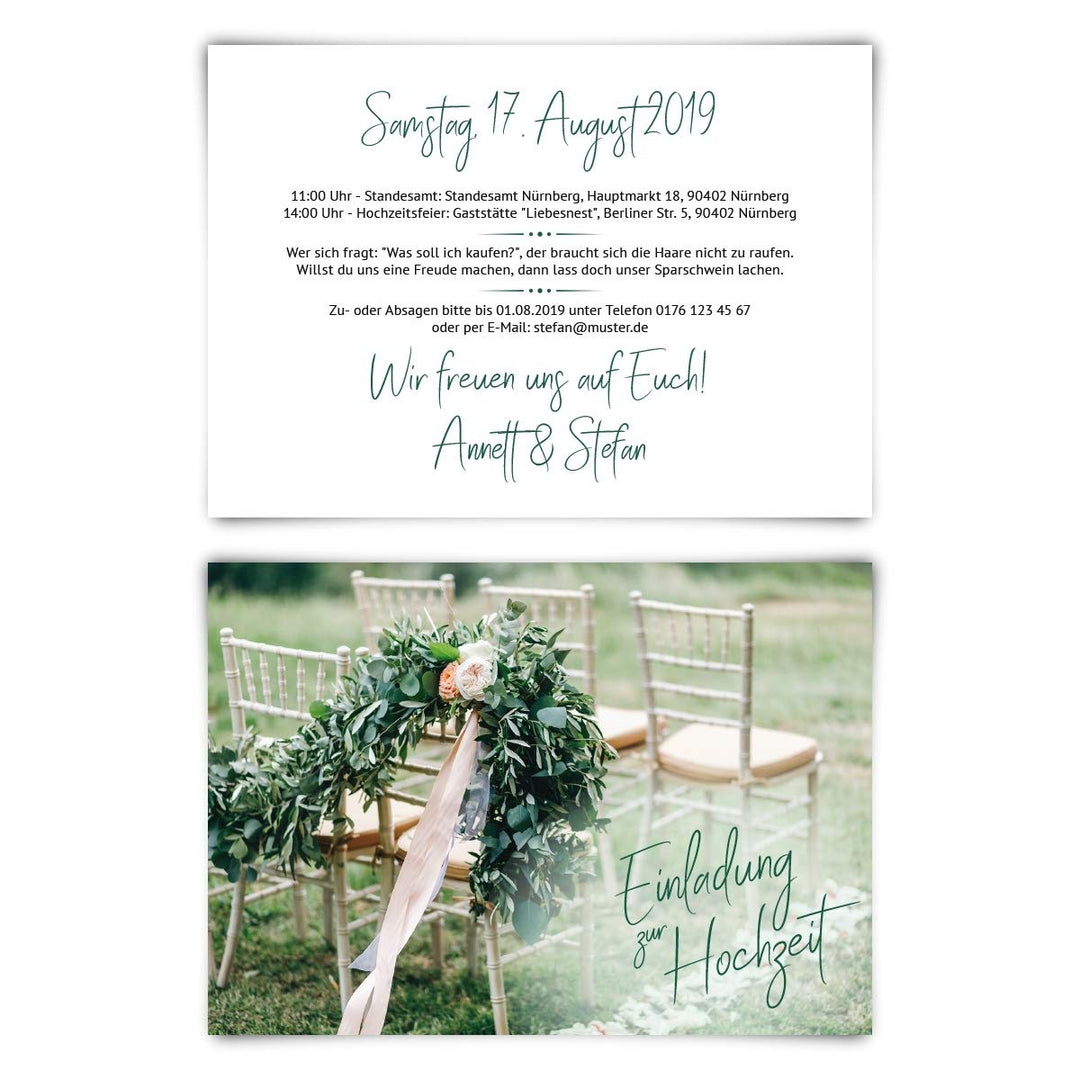 40 x Hochzeitseinladungen Hochzeit Einladungskarten individuell DIN A6 (148x105mm) - Sommerhochzeit,