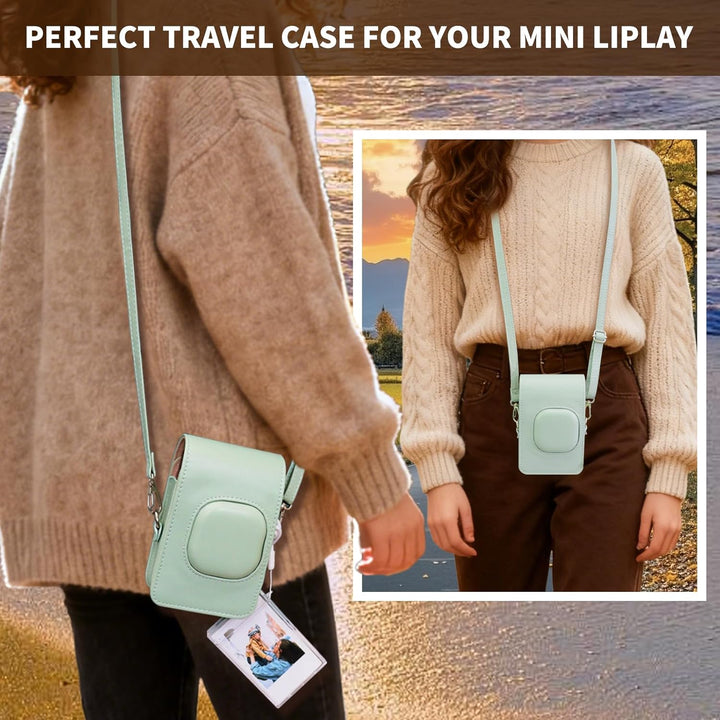 HIYQIN Leder Tasche Kompatibel mit Fujifilm Instax Mini LiPLAY, für Fujifilm Mini Liplay Tasche mit