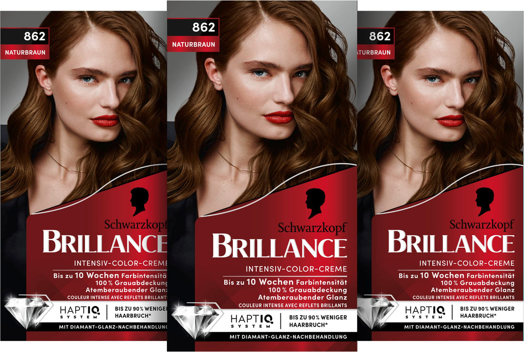 Brillance Intensiv-Color-Creme 862 Naturbraun (160 ml), dauerhafte Haarfarbe mit Diamant-Glanz und P