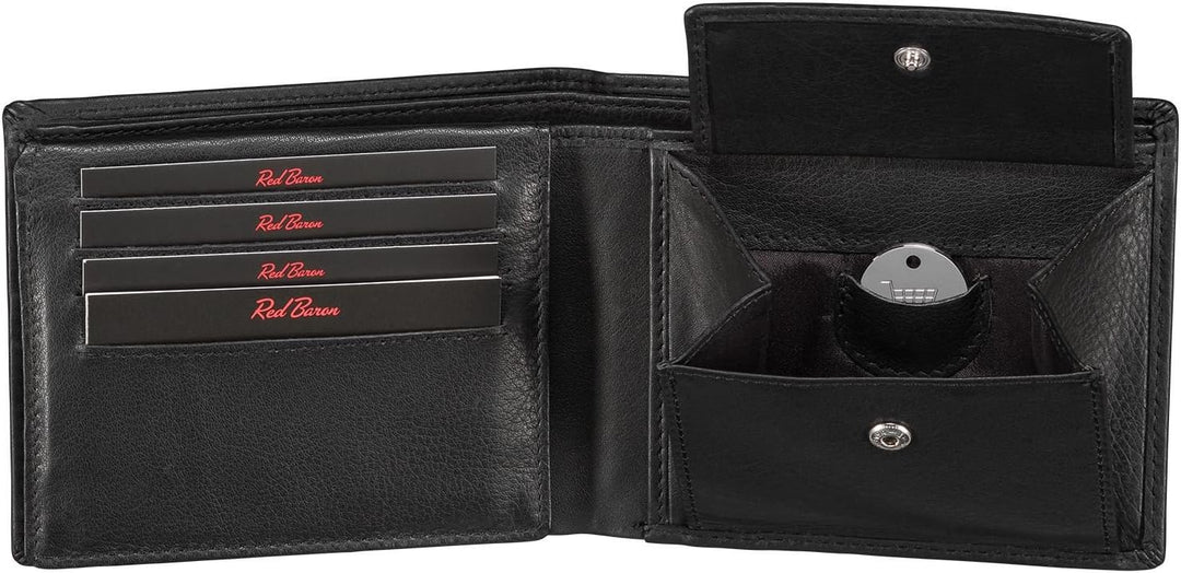 Red Baron Portemonnaie Geldbörse Herren Elegantes Design Schwarz matt - mit Fach für EIN Einkaufswag