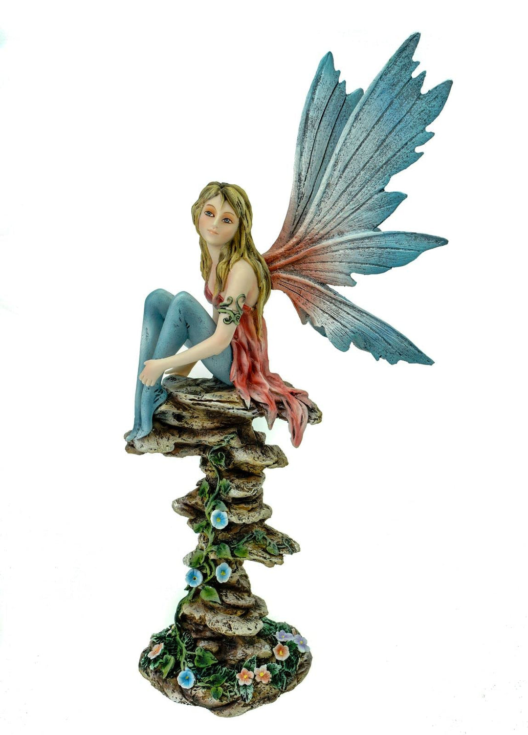 Vogler Fee Calista auf Fels mit Blumenranken 34 cm Figur Fee Fantasy Fairy Elfe, Mehrfarbig