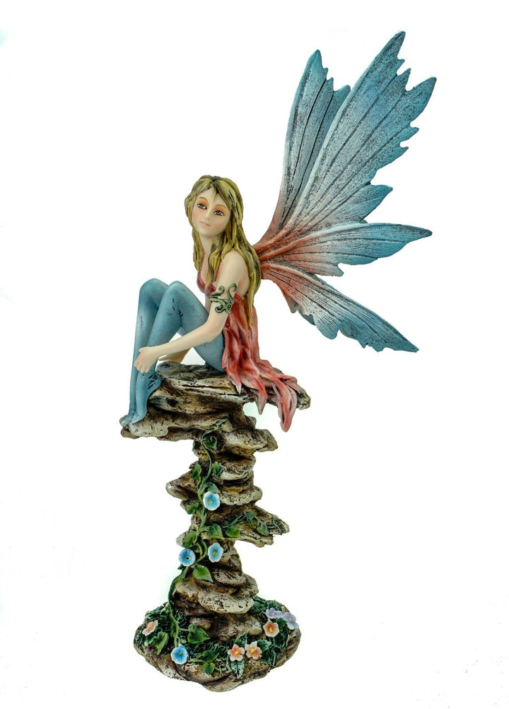 Vogler Fee Calista auf Fels mit Blumenranken 34 cm Figur Fee Fantasy Fairy Elfe, Mehrfarbig
