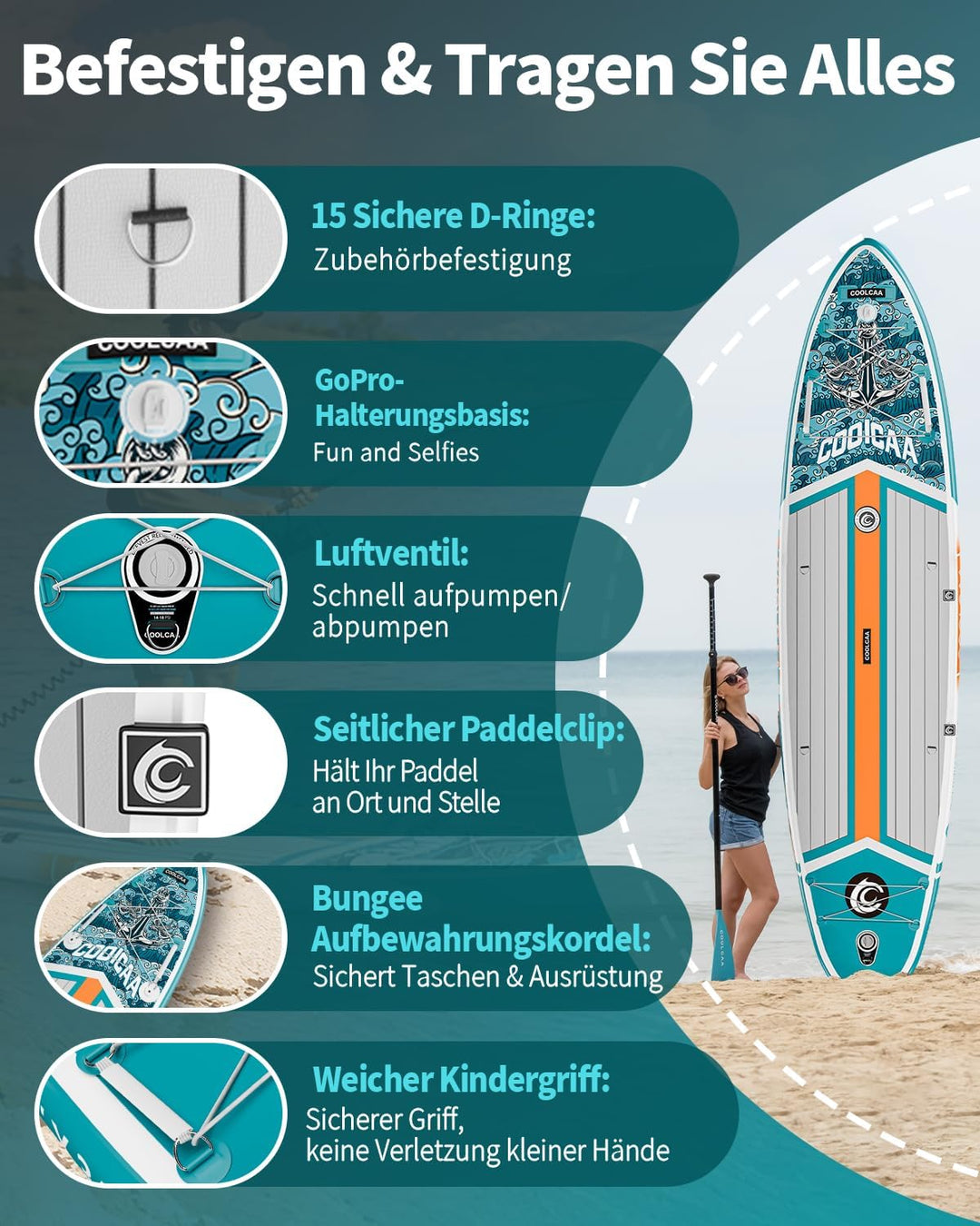 COOLCAA SUP Board, 355cm (Extra Gross) Stand Up Paddling Board, Aufblasbares Stand-Up Paddle Board m
