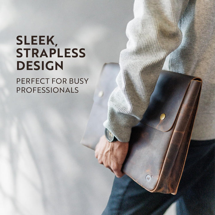 Moonster Laptoptasche Leder Herren Laptop Hülle - Geräumiges Handgefertigtes Design ohne Gurt - Rust