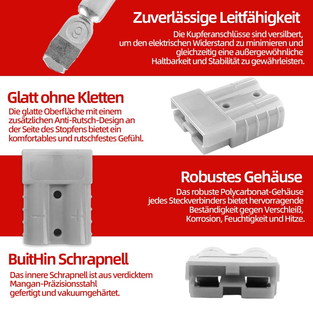 12 Stück Anderson Stecker 50A 600V, Batterie Schnelltrennstecker, Hochstromstecker 50A für Auto, Woh