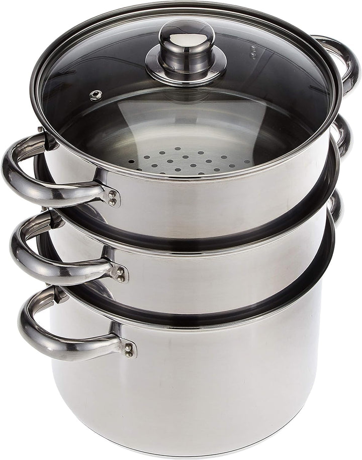 KitchenCraft 3 Kochtopf Set, Dampfgarer/Suppentopf Steamer 3-stufig, Induktionssicher, Edelstahl, in