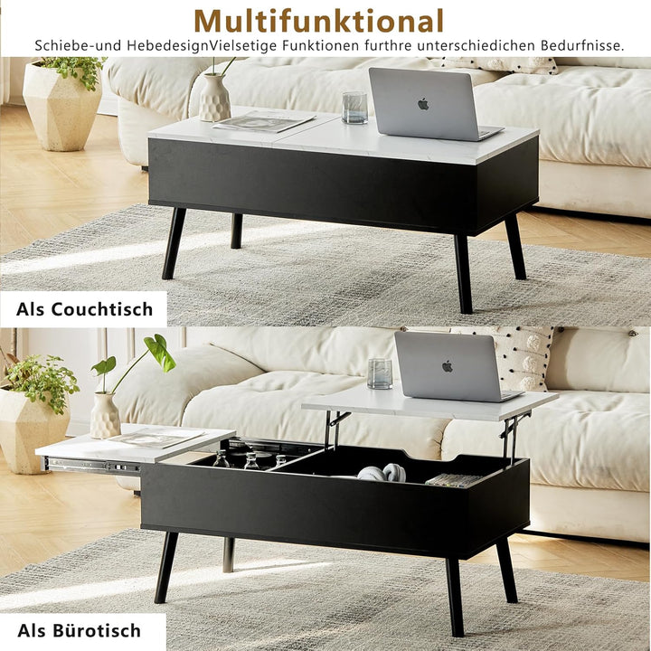 JanflyHome Höhenverstellbarer Couchtisch, Couchtisch, Hubplatte Couchtisch, Couchtisch mit Schiebepl