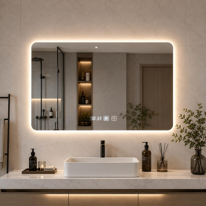 Viugreum LED Badspiegel mit Beleuchtung, 80x60cm Badezimmerspiegel Anti-Beschlag, Wandspiegel Badezi