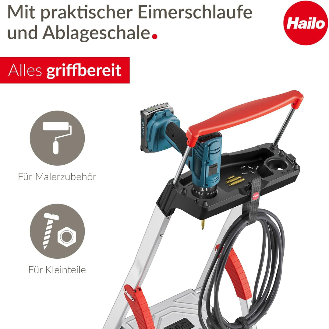 Hailo L85 ComfortLine Alu-Sicherheits-Stehleiter | 5 XXL-Stufen belastbar bis 150 kg | tiefe Standfl