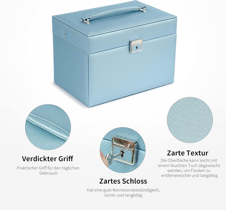 AdelDream Vierschichtige Juwelier-Box Ohrringe mit abschliessenden Anhängern Halsketten Spiegelfäche