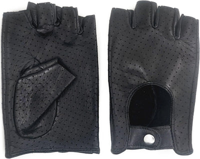 ZLUXURQ Herren-Lederhandschuhe Vollmaschige Fingerlose Halbfinger-Fahrhandschuhe, Large-9.5" Schwarz