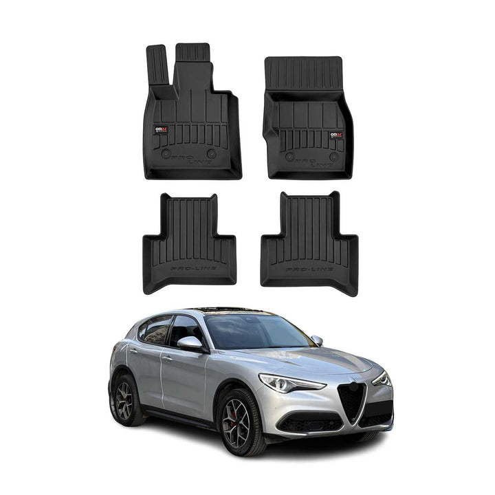 OMAC Gummi Fussmatten kompatibel mit Alfa Romeo Stelvio 2016-2024 Premium Gummi Schwarz 4tlg Fussmat
