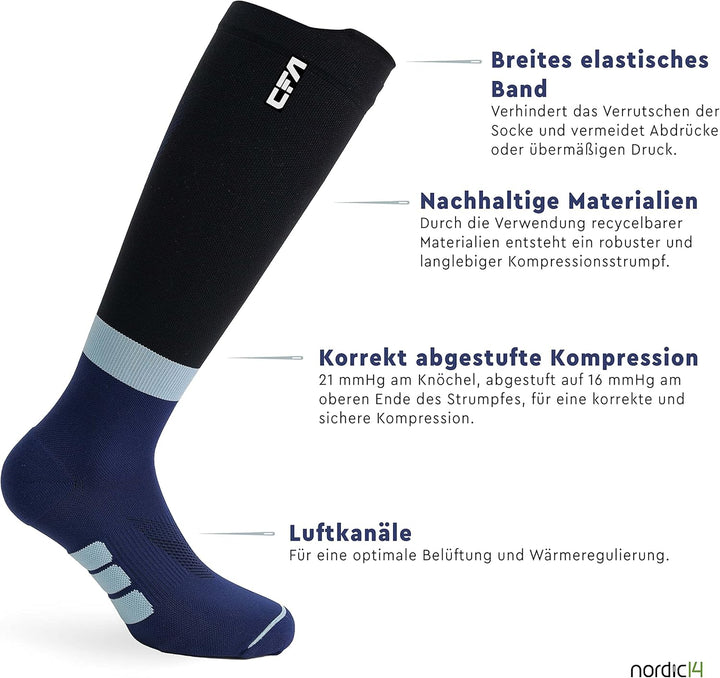 CFA V2 Kompressionsstrümpfe Damen und Herren - Ideal fürs Laufen, Fitnessstudio, Radfahren, Muskeler