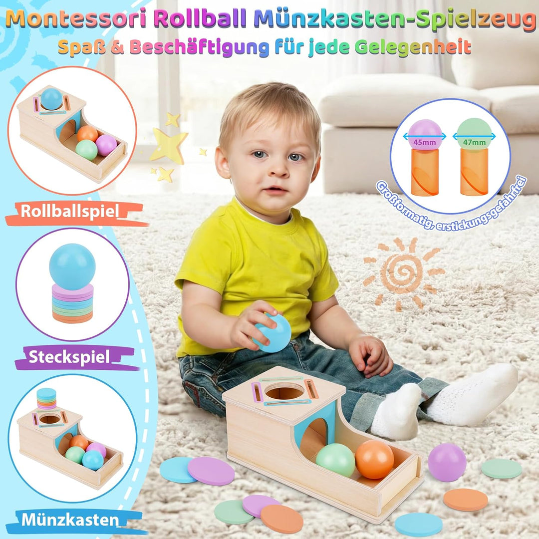 FCSONU Kinder Montessori Spielzeug ab 1 2 3 Jahre Jungen Mädchen, Holz Objektpermanenz Box Kugelbahn