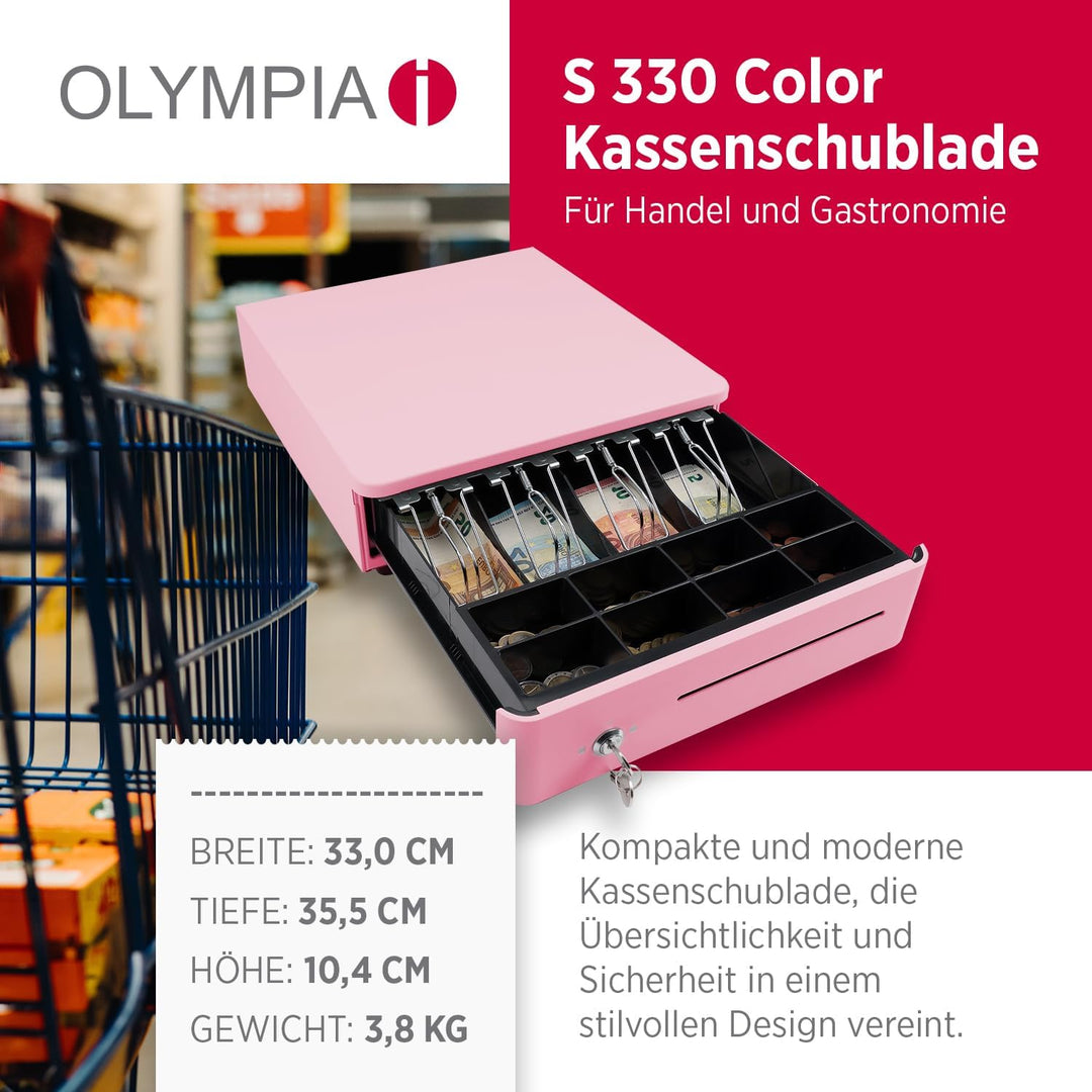 OLYMPIA S 330 Bonbon pink | Kassenlade mit 8 Münz- & 4 Scheinfächern | Robuste Kassenschublade Unter