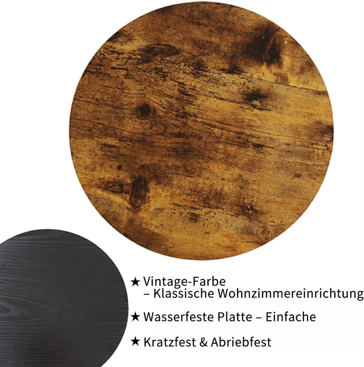 Beistelltisch Rund, Couchtisch Klein mit 2 Etagen, Runder Holz Beistelltisch im Vintage Stil, Rustik