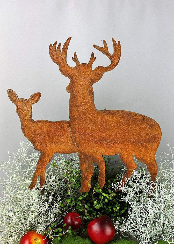 Bornhöft Gartenstecker Hirsch Hirschgruppe Sterne aus Edelrost Metall Rost Gartendekoration Weihnach