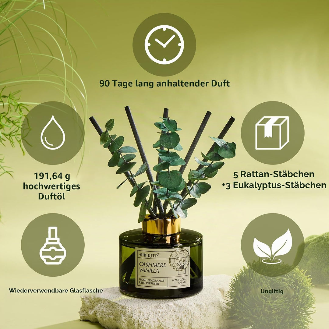 Airkeep Raumduft 200ml –Cashmere Vanilla– Langanhaltend Duft, Lufterfrischer für Zuhause, Deko für B
