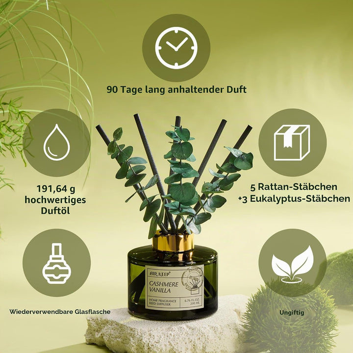 Airkeep Raumduft 200ml –Cashmere Vanilla– Langanhaltend Duft, Lufterfrischer für Zuhause, Deko für B
