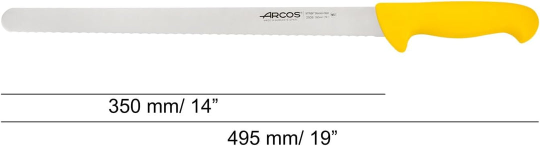 Arcos Kuchenmesser Flexibel Gezahnt 35 cm - Edelstahl NITRUM - Polypropylen Griff Gelb - Präziser Sc